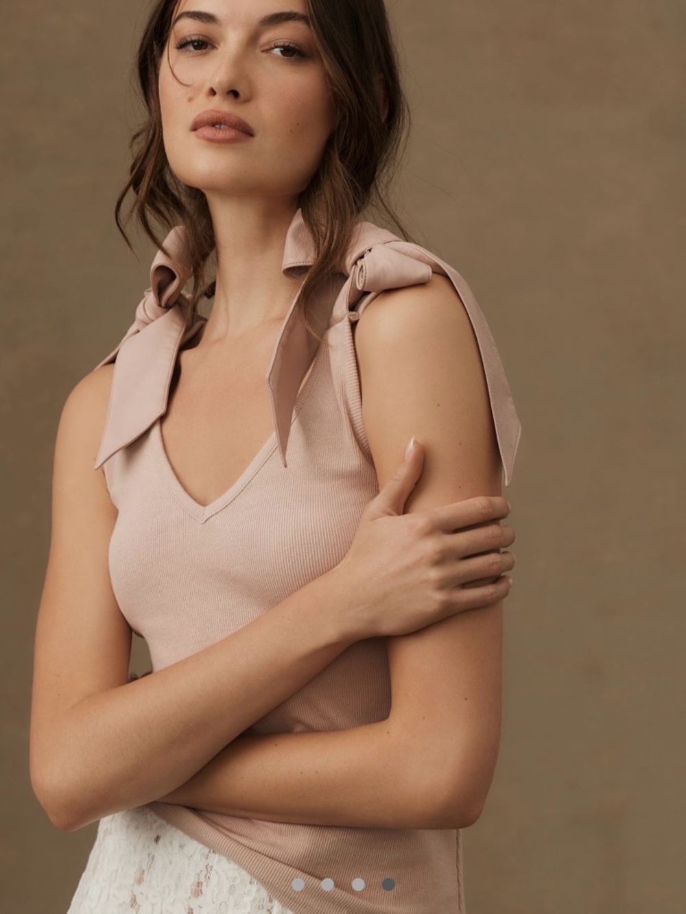 Anthropologie Blush Ribbed Tie-Shoulder Tank